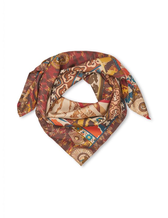 SILK SCARF - Bordeaux/orange